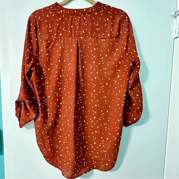Lush Warren Burnt Orange Split Neck Blouse L –Fall Workwear Casual Pumpkin Spice - Picture 6 of 6